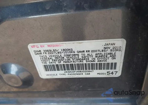 2011 Mitsubishi Lancer Es z USA, uszkodzony, nr VIN JA32U2FU6BU020847